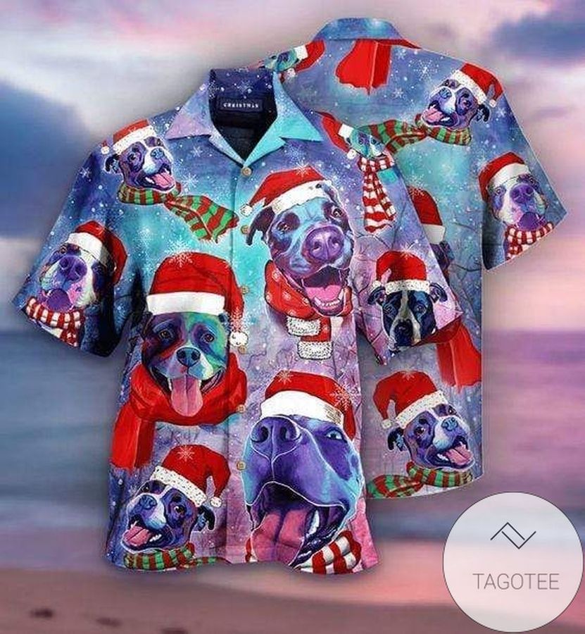 Check Out This Awesome Funny Santa Pitbull Blue Hawaiian Aloha Shirts