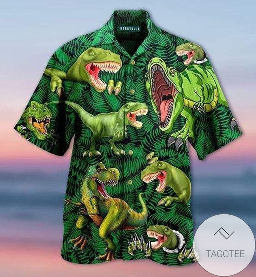 Check Out This Awesome T-rex Dinosaur Green Unisex Hawaiian Aloha Shirts