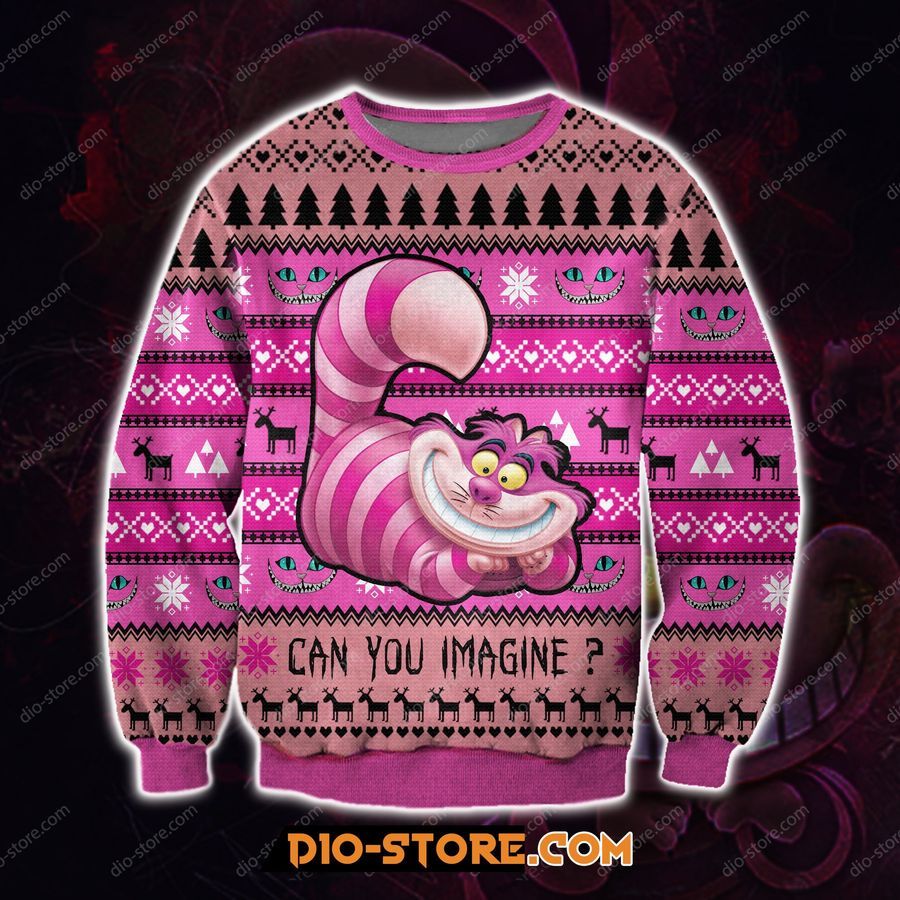 Cheshire Cat 3D Print Knitting Pattern Ugly Christmas Sweater Hoodie All Over Printed Cint10144, All Over Print, 3D Tshirt, Hoodie, Sweatshirt