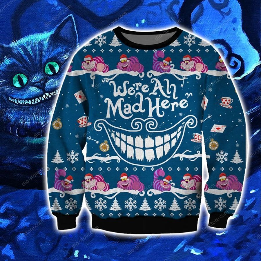 Cheshire Cat Knitting Pattern 3D Print Ugly Sweater Hoodie All Over Printed Cint10542, All Over Print, 3D Tshirt, Hoodie, Sweatshirt, Long Sleeve
