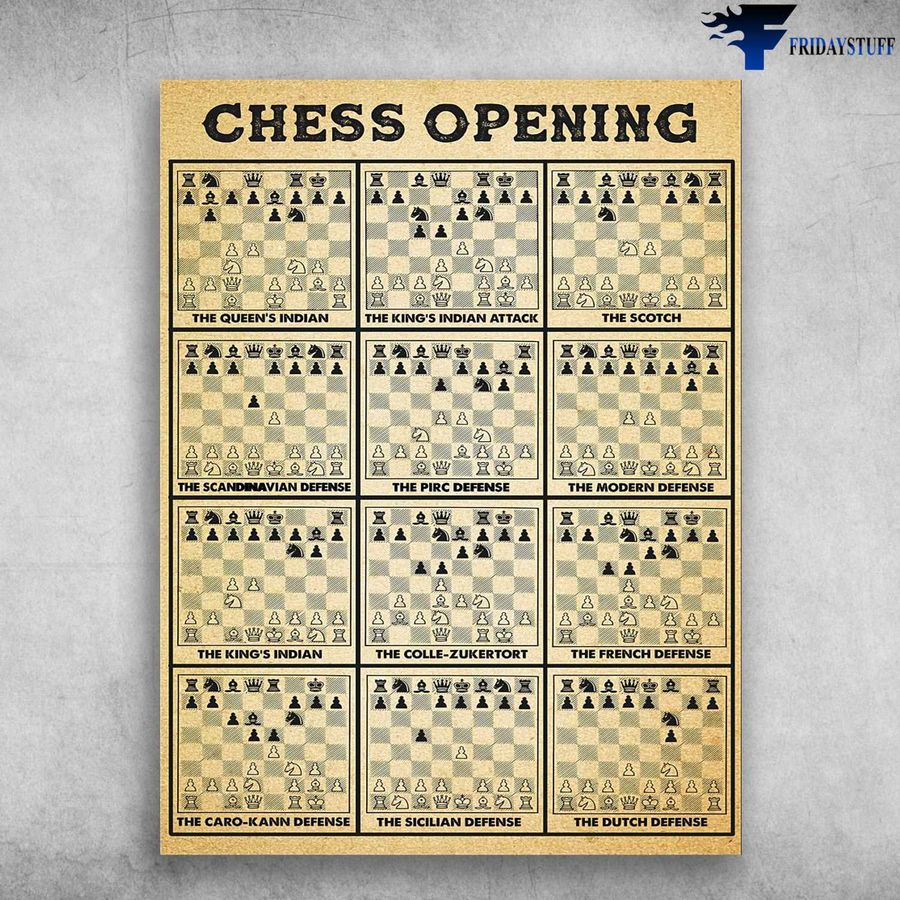 Chess Poster, Chess Lover – Chess Opening, The Queen's Indian, The King's Indian Attack Poster Home Decor Poster Canvas