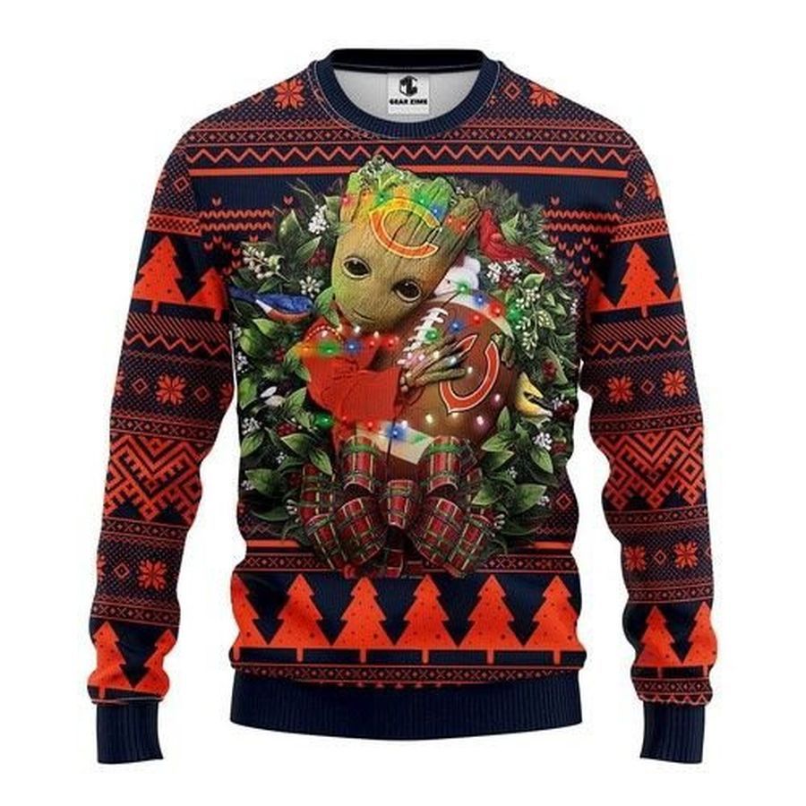Chicago Bears Groot Hug Christmas For Fans Ugly Christmas Sweater