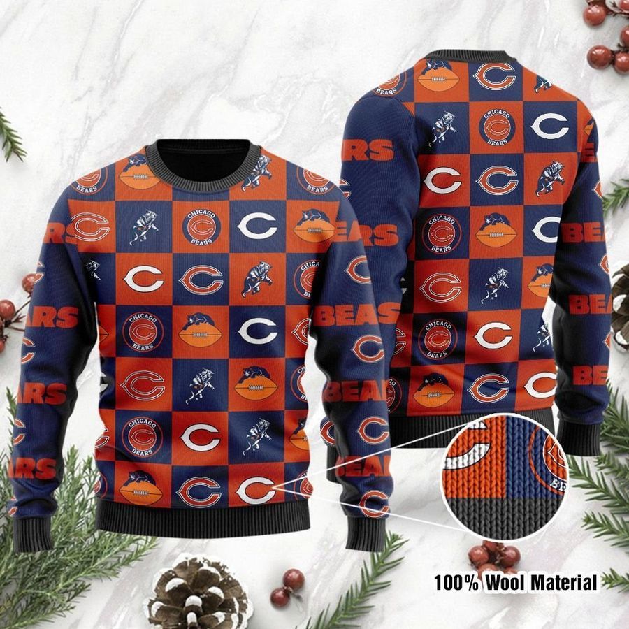 Chicago Bears Logo Checkered Flannel Ugly Christmas Sweater Ugly Sweater