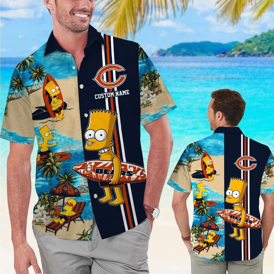 Chicago Bears Simpsons Custom Name Short Sleeve Button Up Tropical Aloha Hawaiian Shirts For Men Women