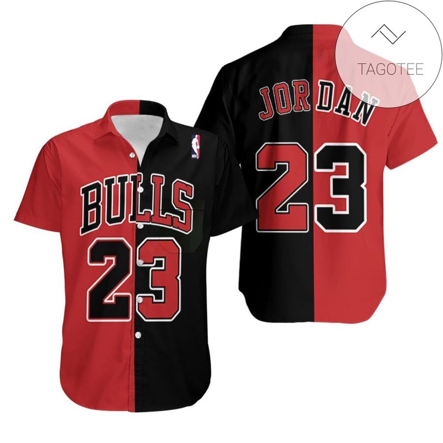 Chicago Bulls Michael Jordan 23 Throwback Split Edition Red Black Jersey Inspired Style Authentic Hawaiian Shirt 2022