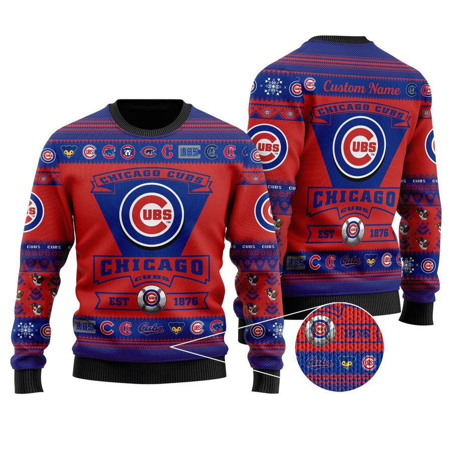 Chicago Cubs Football Team Logo Custom Name Personalized Ugly Christmas Sweater, Ugly Sweater, Christmas Sweaters, Hoodie, Sweatshirt, Sweater
