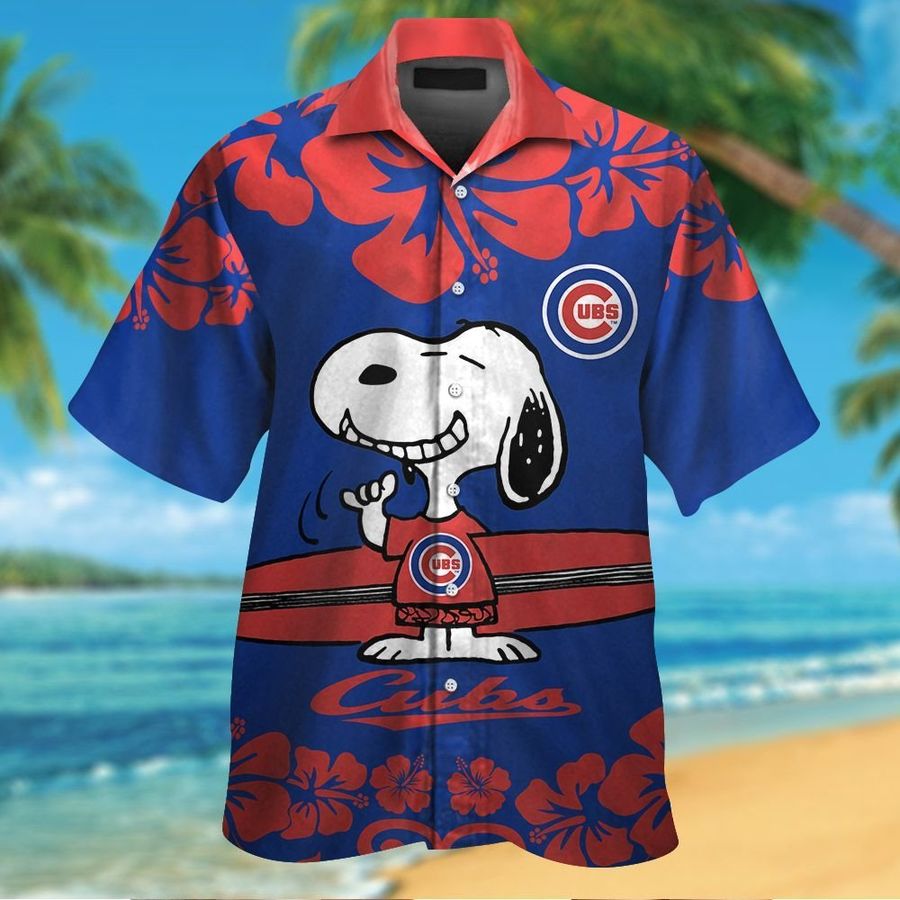 Chicago Cubs Snoopy Short Sleeve Button Up Tropical Aloha Hawaiian