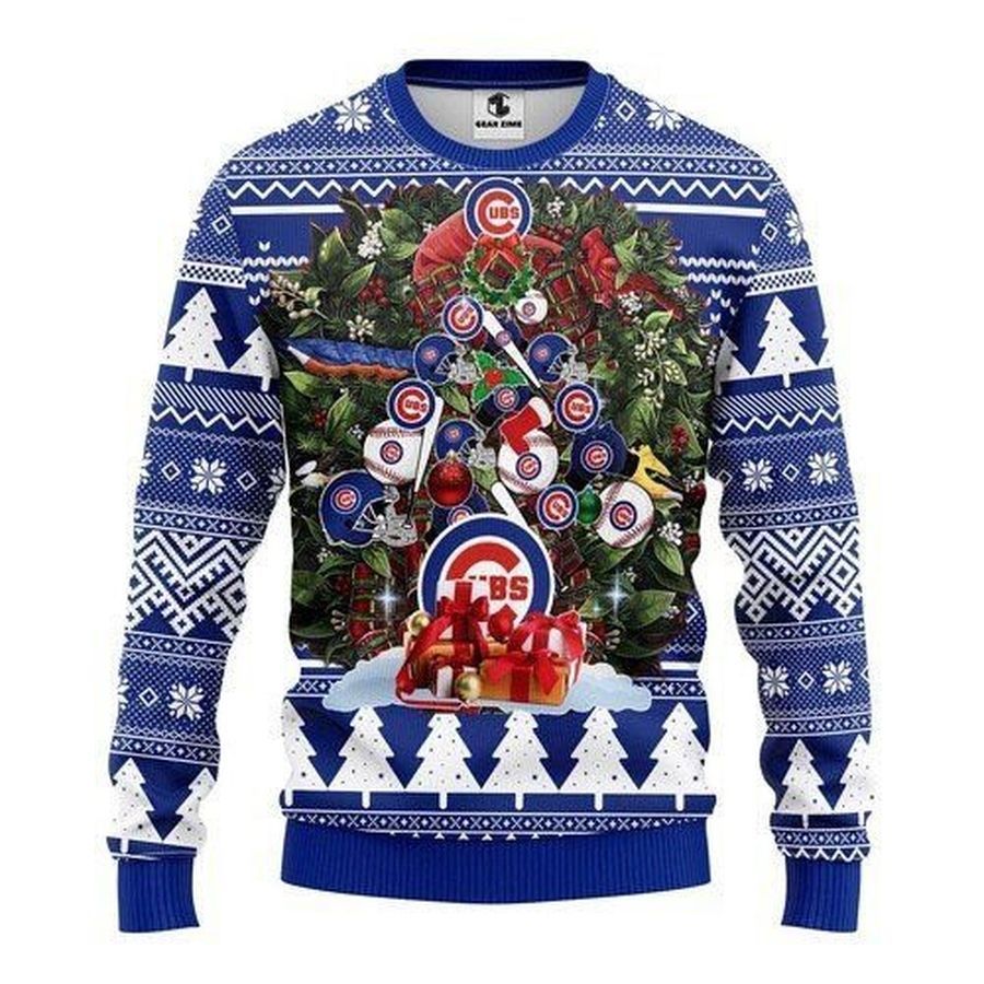 Chicago Cubs Sox Tree Christmas Ugly Christmas Sweater All Over