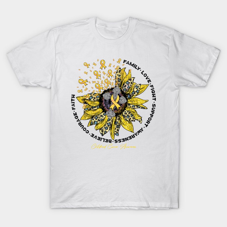 Childhood Cancer Awareness - leopard sunflower cross faith love family T-shirt, Hoodie, SweatShirt, Long Sleeve
