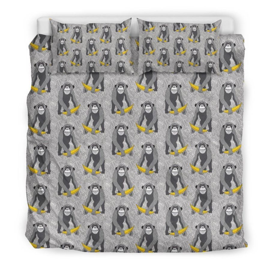 Chimp Monkey Banana Pattern Print Duvet Cover Bedding Set