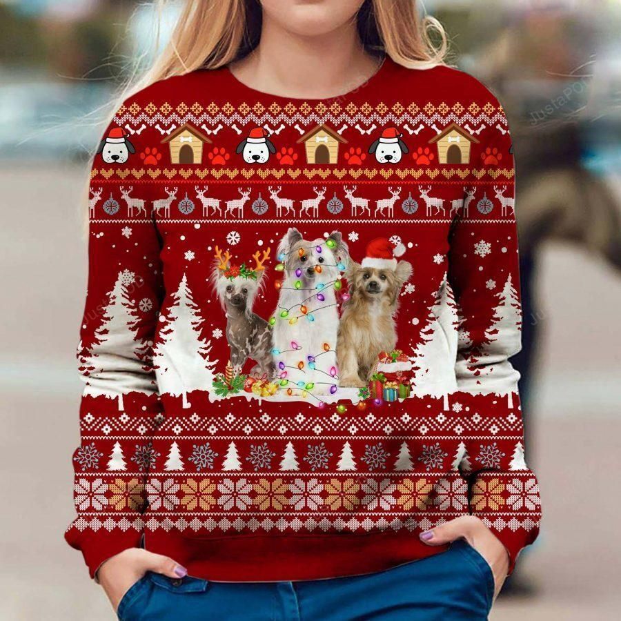 Chinese Crested Dog Ugly Christmas Sweater All Over Print Sweatshirt