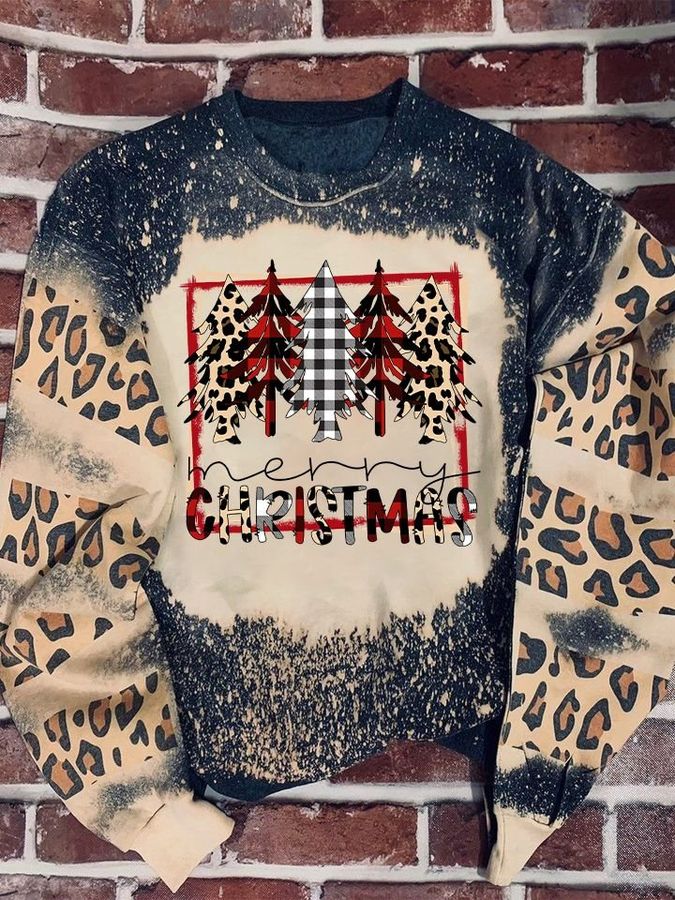 Christmas 5 Trees Leopard Bleached Sweater