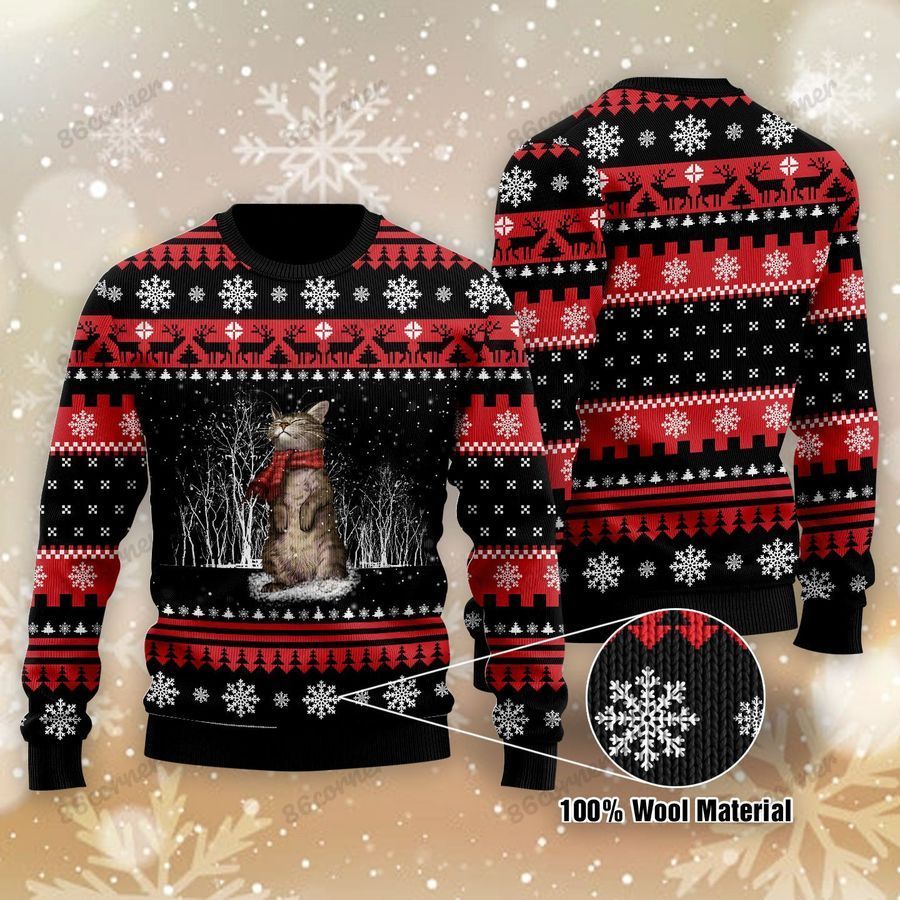 Christmas Cats Ugly Black and Red Sweater