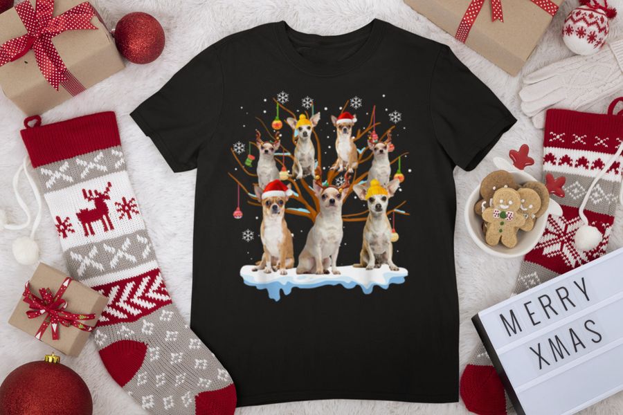 Christmas Chihuahua On Tree Funny Santa Dog Lover T Shirt