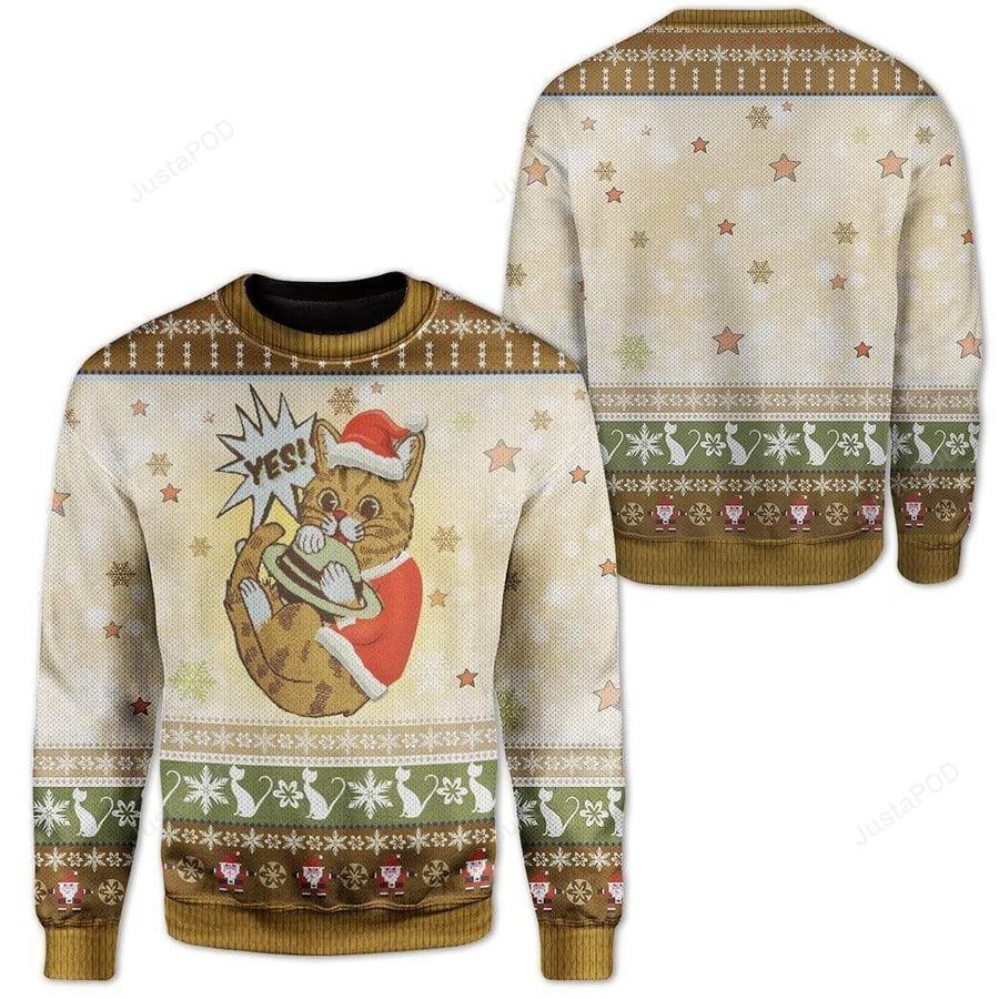 Christmas Cute Cat Ugly Christmas Sweater All Over Print Sweatshirt