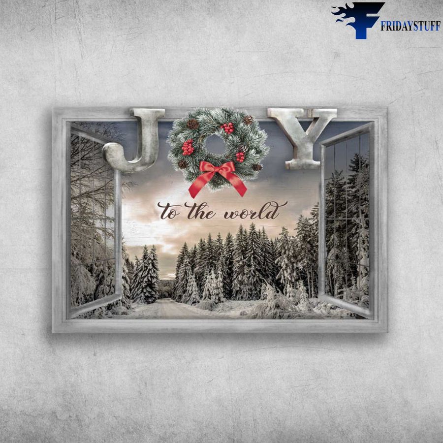 Christmas Day, Christmas Window Poster, Joy To The World, Snow Outside Window Poster Home Decor Poster Canvas