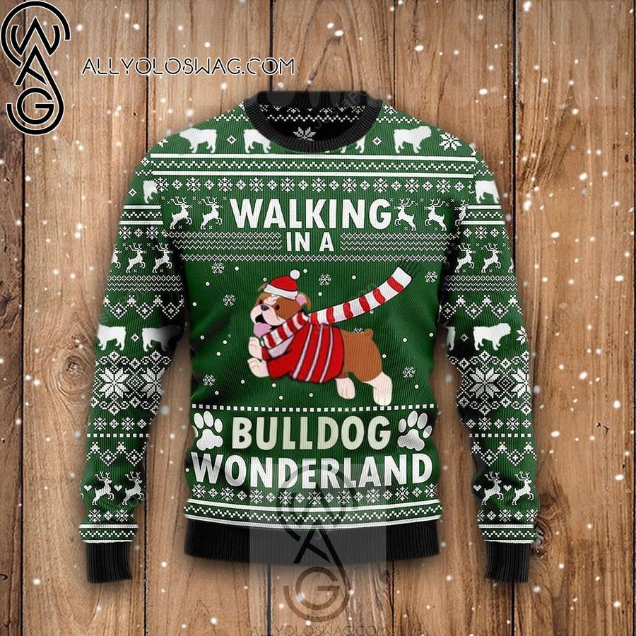 Christmas Dog Walking In A Bulldog Wonderland Knitting Pattern Ugly Christmas Sweater