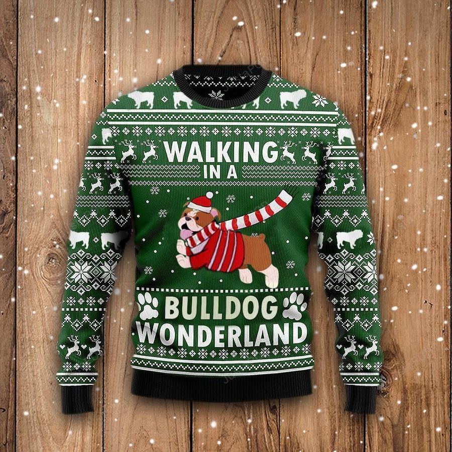 Christmas Dog Walking In A Bulldog Wonderland Ugly Christmas Sweater, All Over Print Sweatshirt, Ugly Sweater, Christmas Sweaters, Hoodie, Sweater