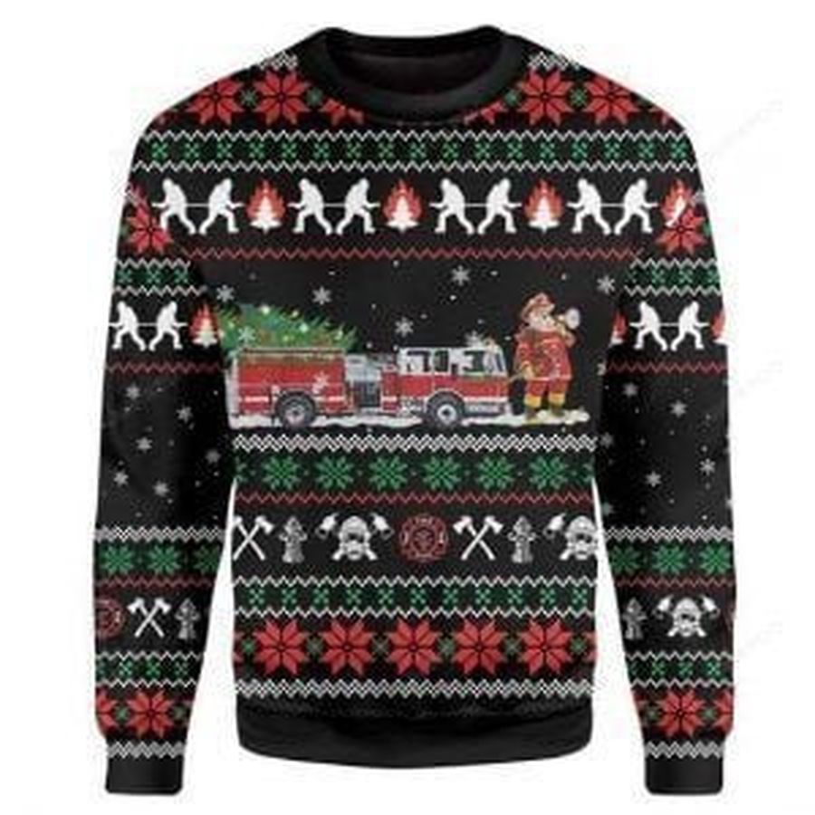 Christmas Firefighter Ugly Christmas Sweater All Over Print Sweatshirt Ugly