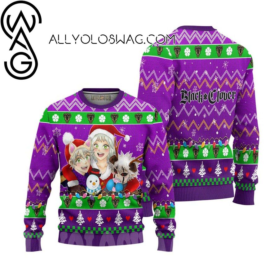Christmas Holiday Purple Black Clover Anime Ugly Christmas Sweater