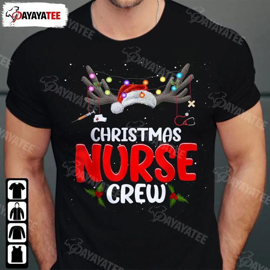 Christmas Nurse Crew Light Shirt Funny Santa Hat Reindeer Hord Medical Supplies