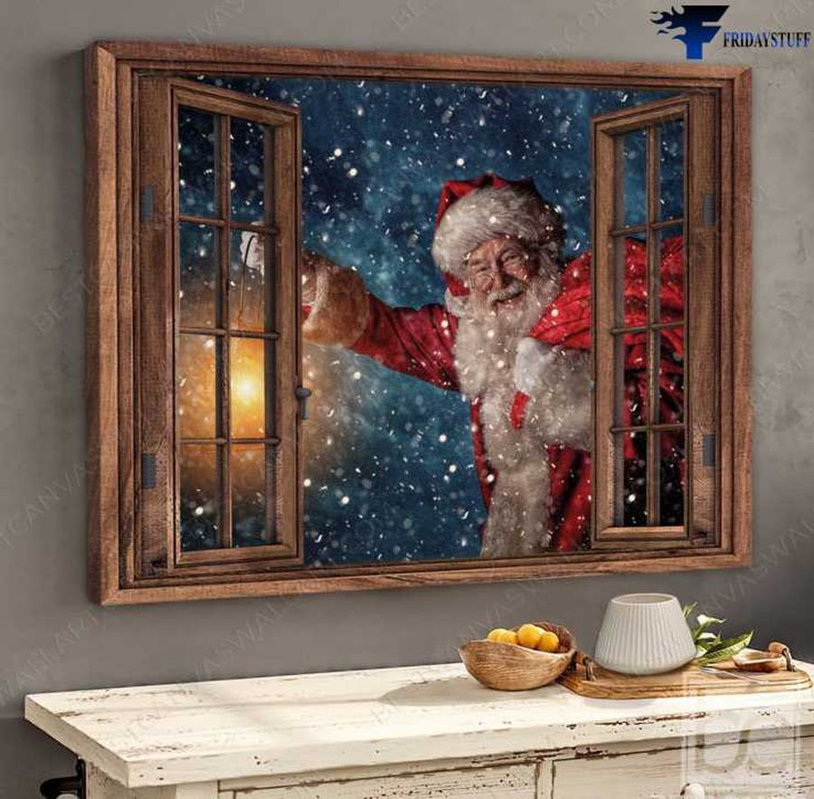 Christmas Poster, Merry Christmas, Christmas Day, Santa Claus, Window Poster Poster Home Decor Poster Canvas