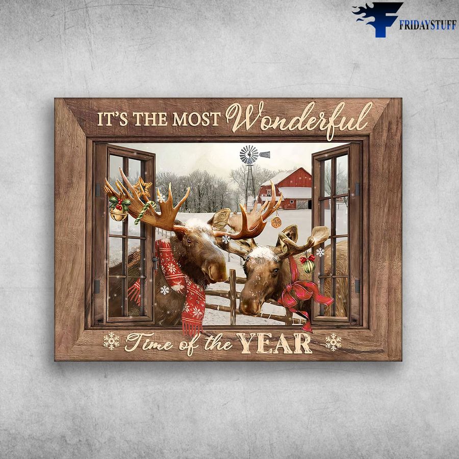 Christmas Reindeer, Reindeer Couple, Farmhouse Poster, It's The Most Wonderful, Time Of The Years Poster Home Decor Poster Canvas
