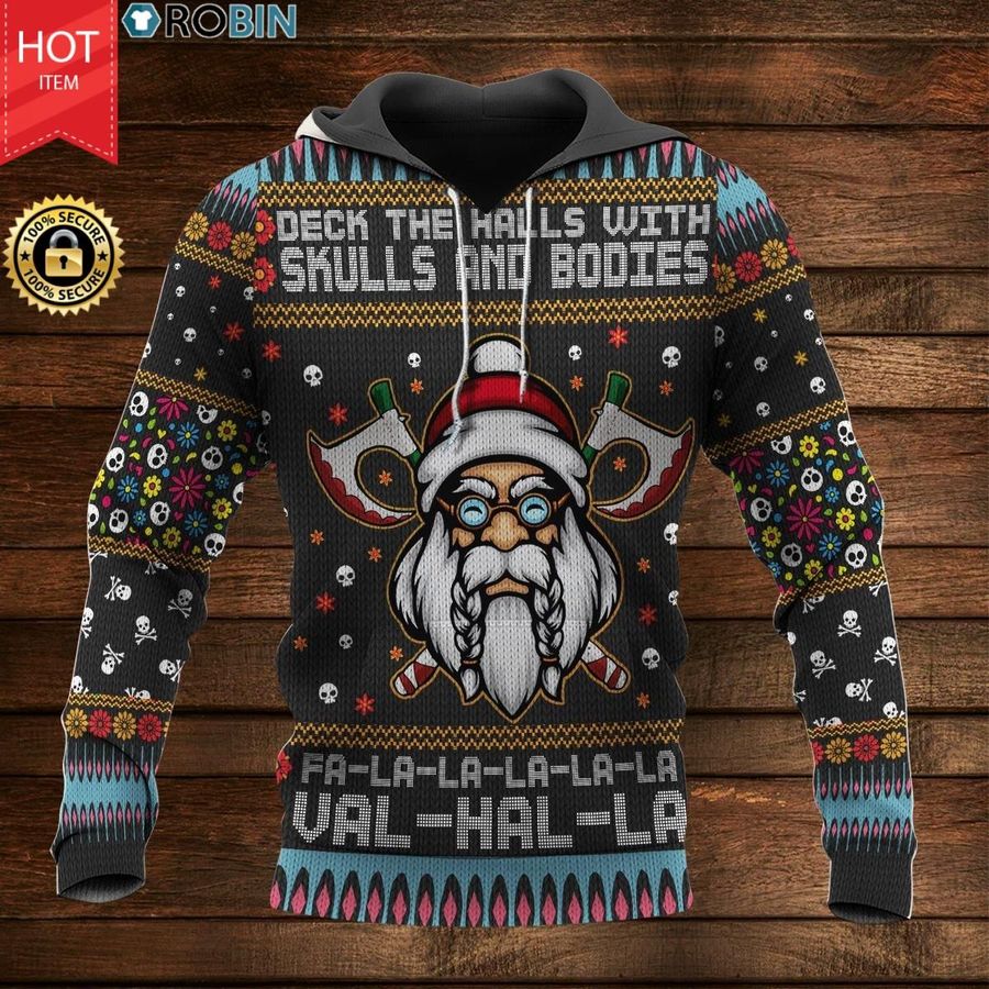 Christmas Satan Viking Deck The Halls With Skulls and Bodies Falala Full Sweater, Ugly Sweater, Christmas Sweaters, Hoodie, Sweater