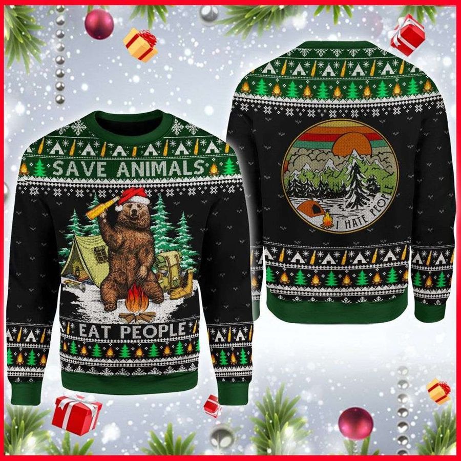 Christmas Save Animals Bear Camping Knitting Pattern 3D Fullprint Sweater, Ugly Sweater, Christmas Sweaters, Hoodie, Sweater