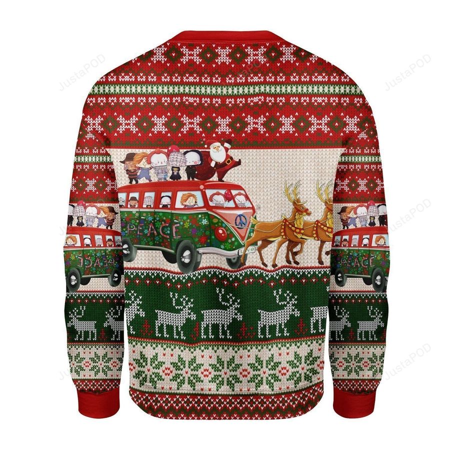 Christmas Snowflake Pattern Bus Santa Claus And Kids Sleigh Pulled By Reinder For Unisex Ugly Christmas Sweater, Ugly Sweater, Christmas Sweaters