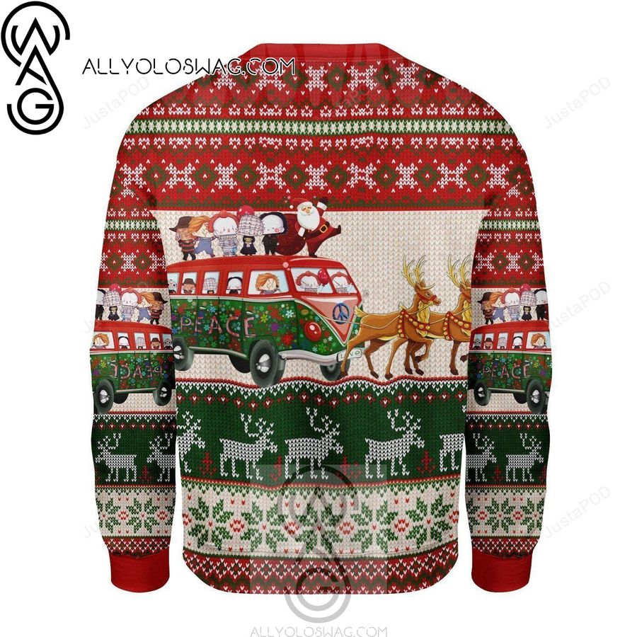 Christmas Snowflake Pattern Bus Santa Claus And Kids Sleigh Pulled By Reinder Knitting Pattern Ugly Christmas Sweater
