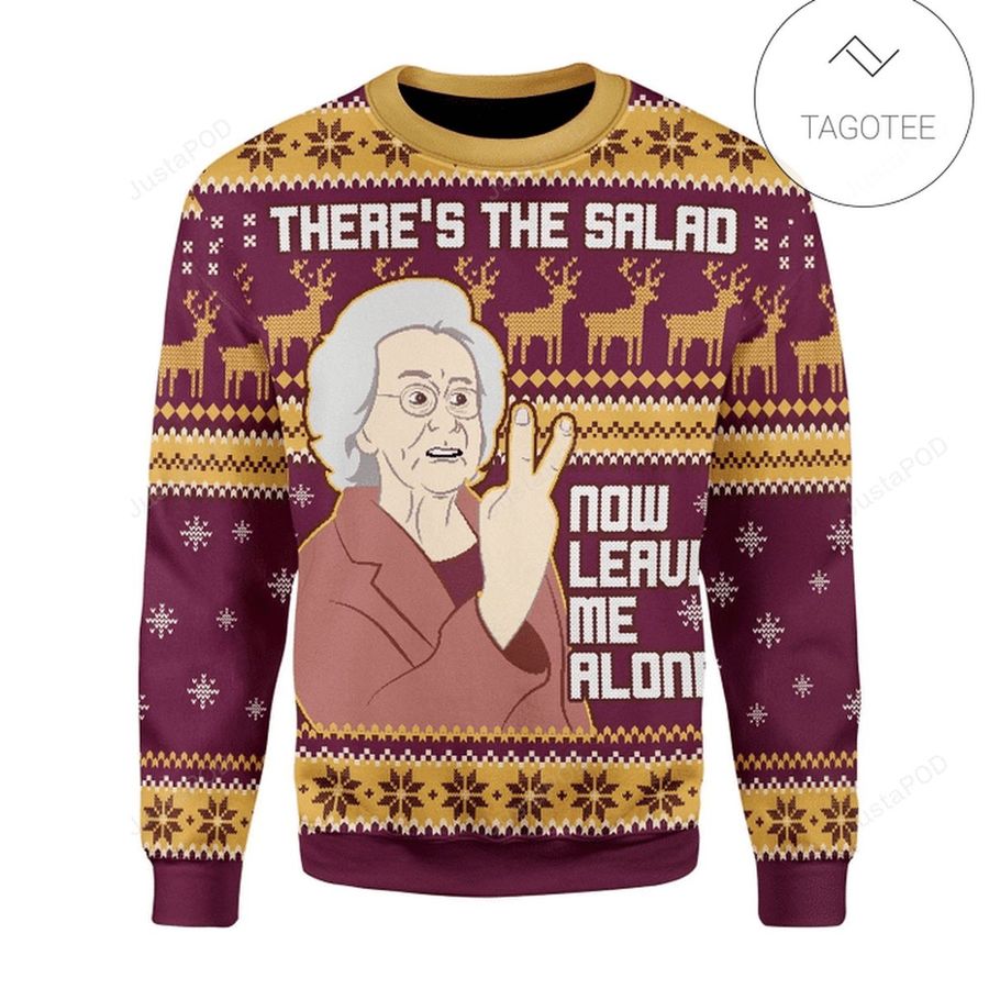 Christmas Snowflake Reindeer Pattern There is  The Salad Now Leave Me Alone Ugly Sweater