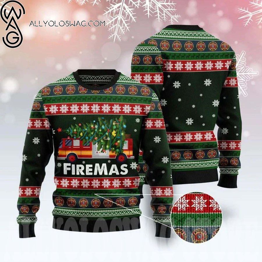 Christmas Time Firefighter Firemas Ugly Christmas Sweater