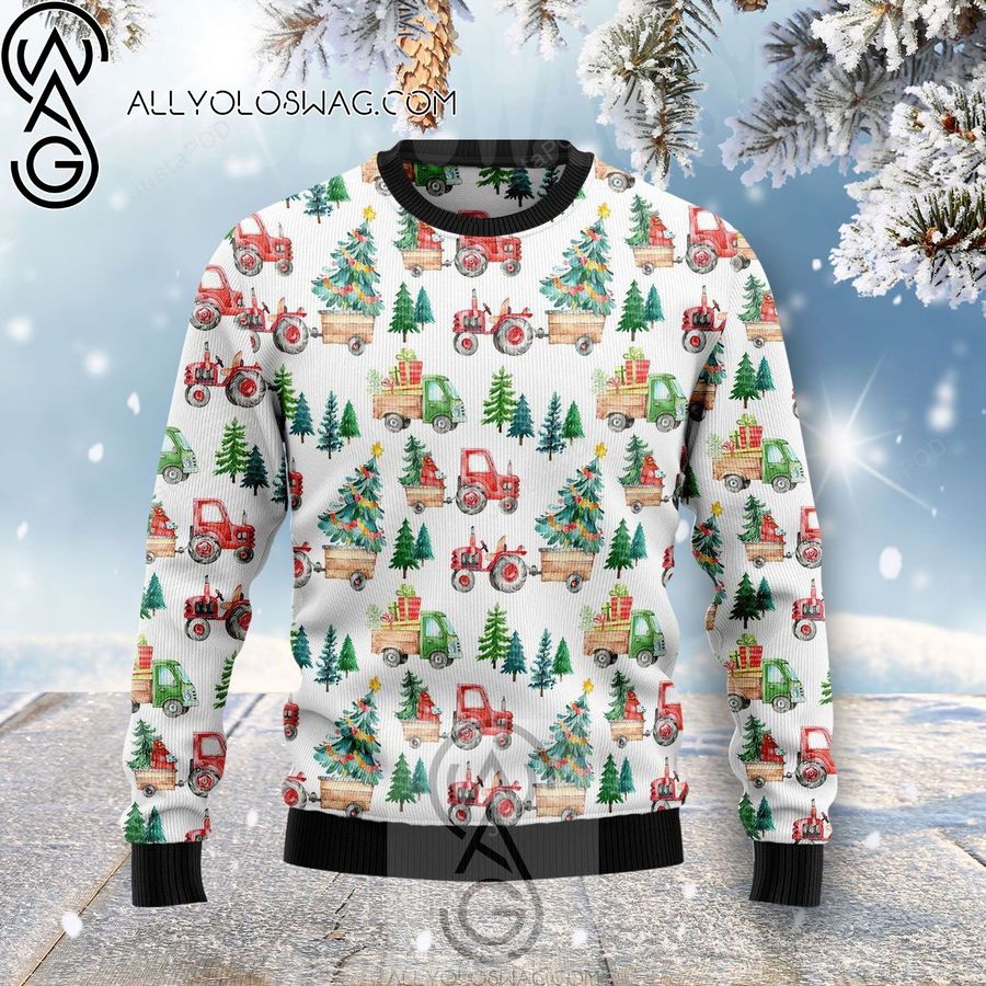 Christmas Tractor Pattern Ugly Christmas Sweater