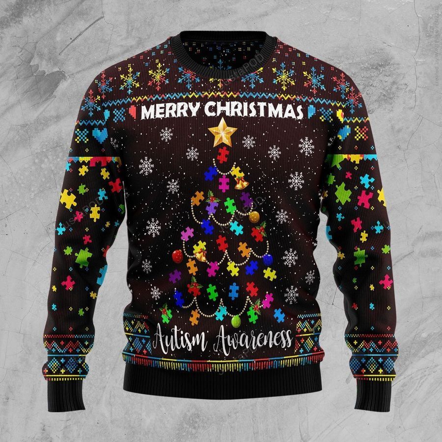 Christmas Tree Autism Awareness Ugly Christmas Sweater All Over Print