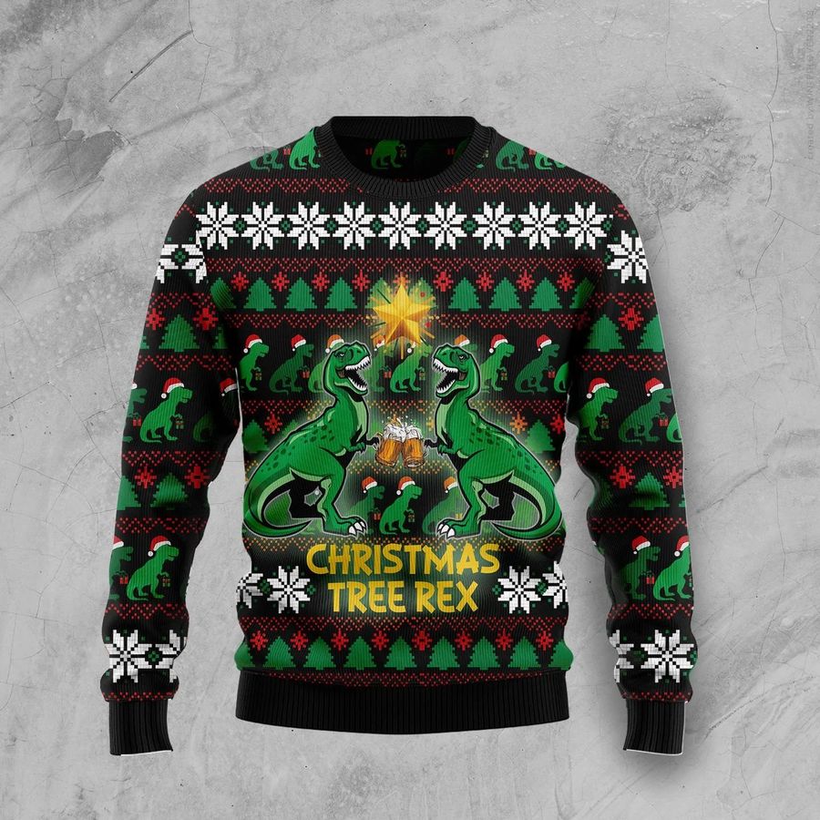 Christmas Tree Rex Drink Beer Ugly Sweater