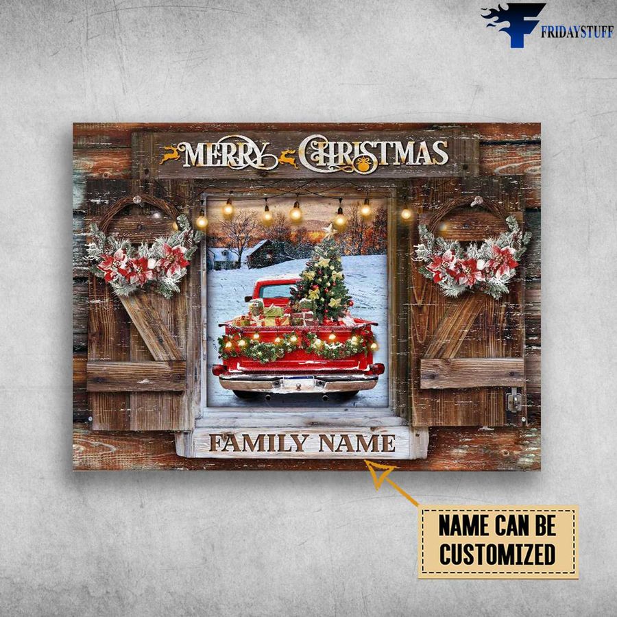 Christmas Truck, Christmas Poster, Merry Christmas Customized Personalized NAME Poster Home Decor Poster Canvas