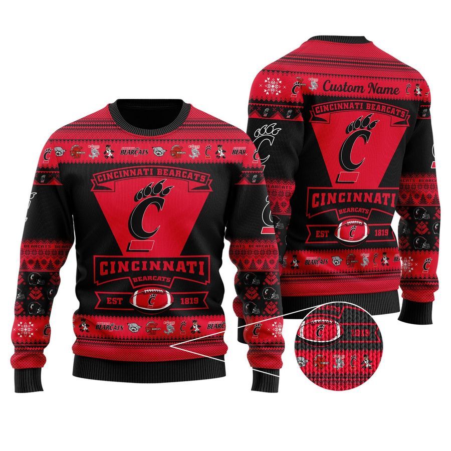 Cincinnati Bearcats Football Team Logo Personalized Ugly Christmas Sweater Ugly