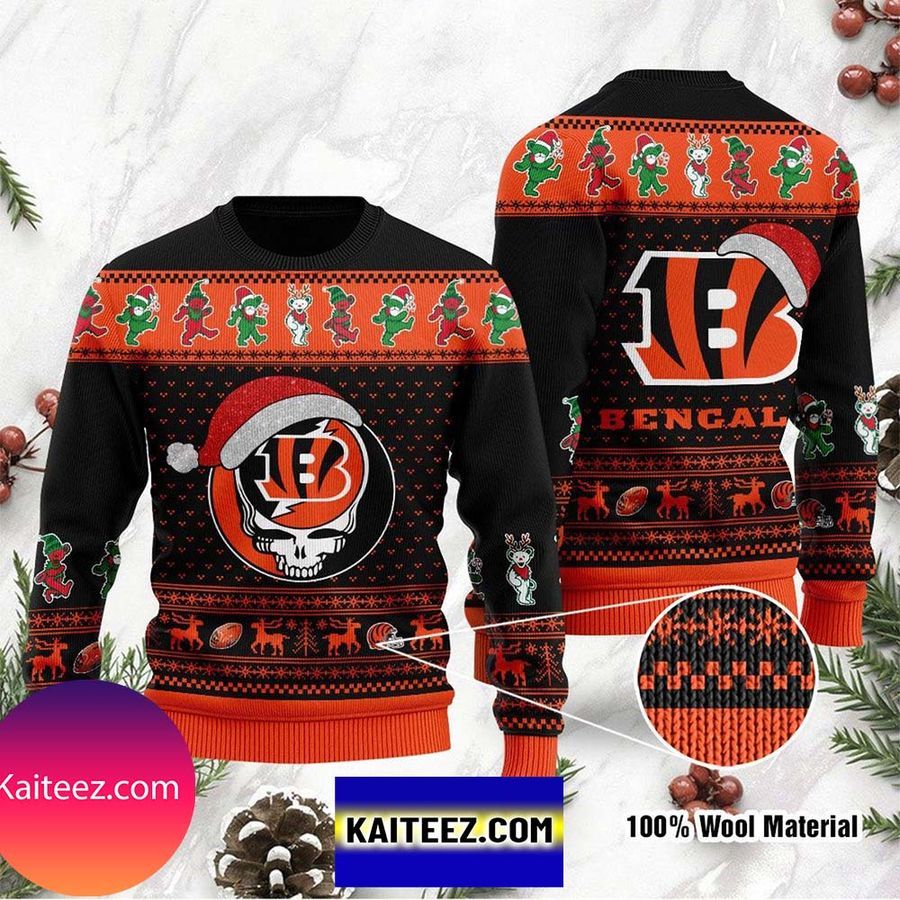 Cincinnati Bengals Grateful Dead SKull And Bears Ugly Sweater