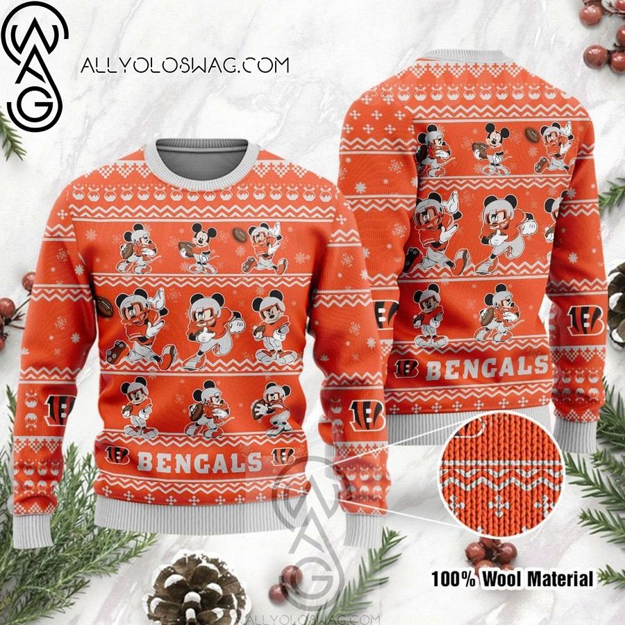 Cincinnati Bengals Mickey Mouse Holiday Party Knitting Pattern Ugly Christmas Sweater