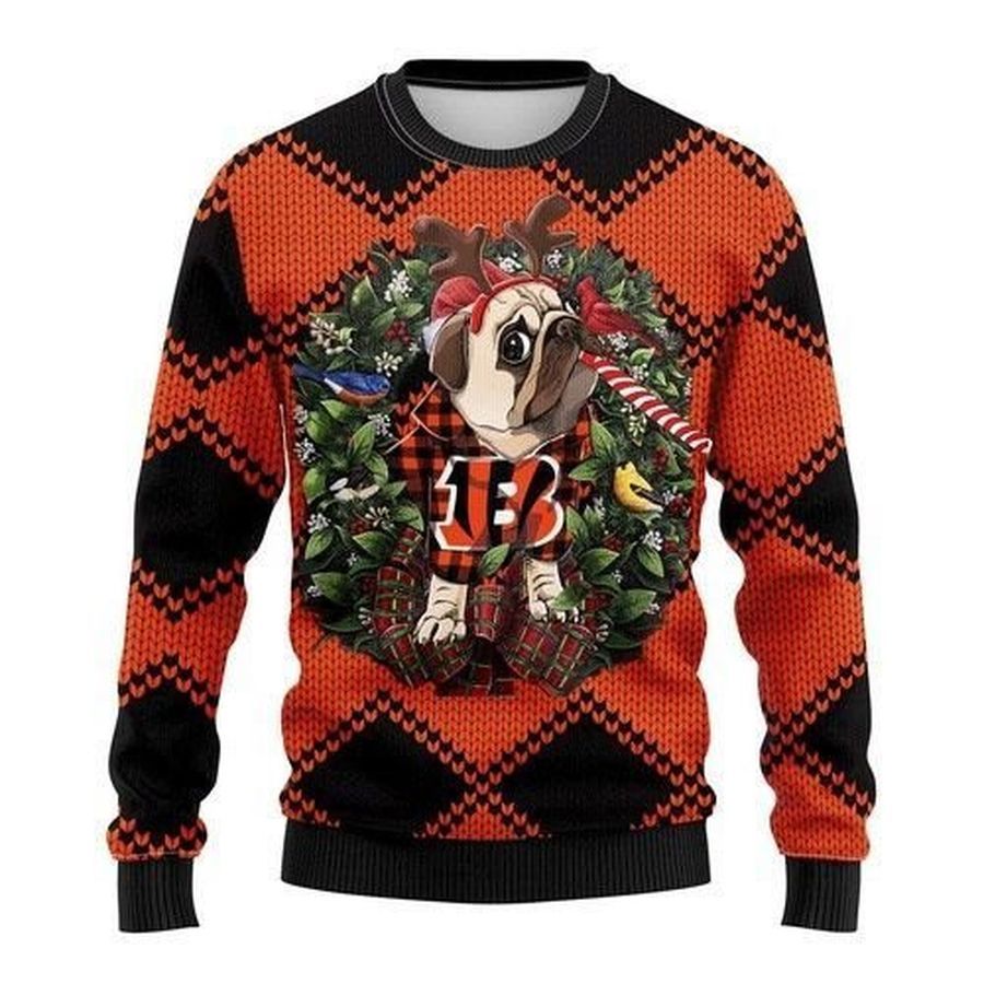 Cincinnati Bengals Pug Dog Ugly Christmas Sweater All Over Print