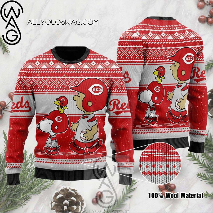 Cincinnati Reds Charlie Brown Snoopy Wear Football Jersey Knitting Pattern Ugly Christmas Sweater