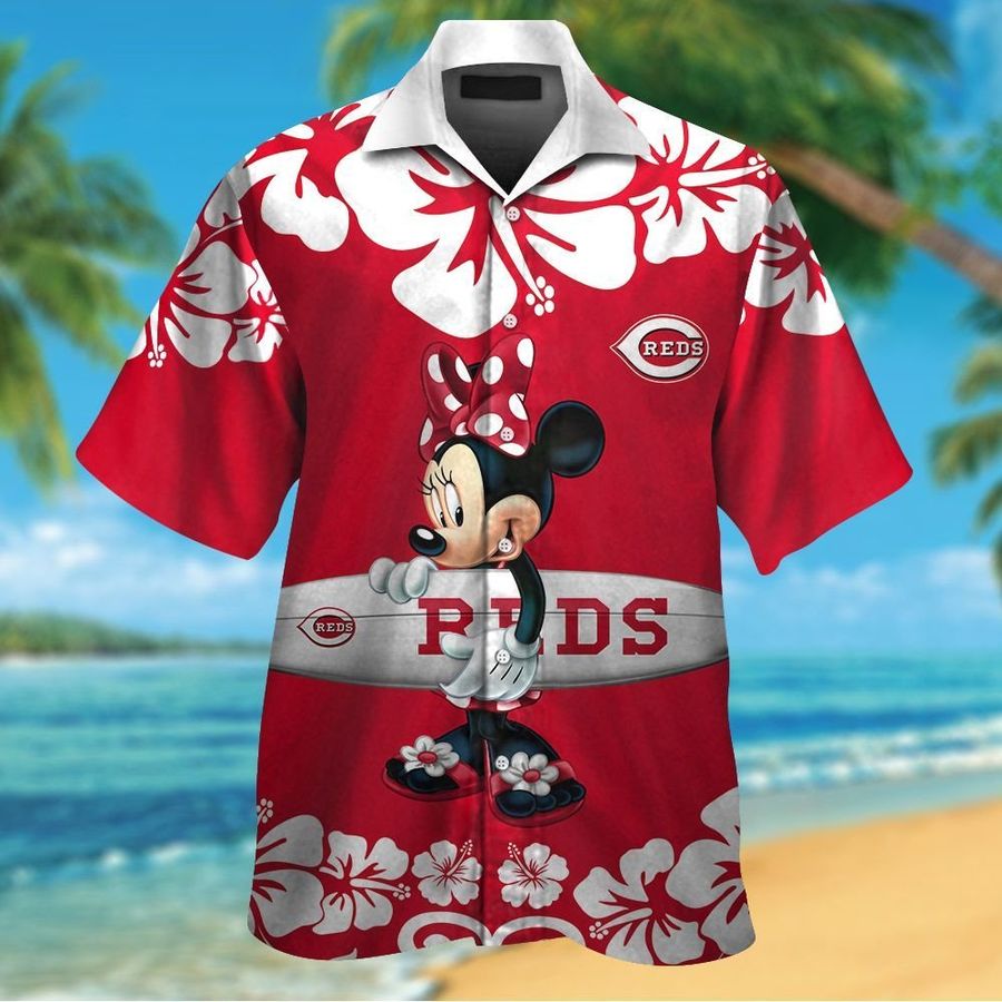 Cincinnati Reds Minnie Mouse Short Sleeve Button Up Tropical Aloha Hawaiian Shirts For Men Women