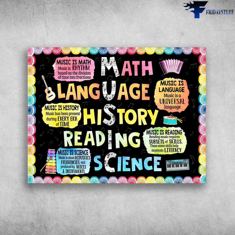 Classroom Poster – Music Is Math, Music Is Language, Music Is History, Music Is Reading Poster Home Decor Poster Canvas