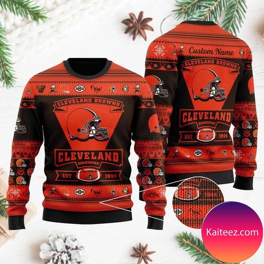 Cleveland Browns Football Team Logo Custom Name Personalized Christmas Ugly Sweater