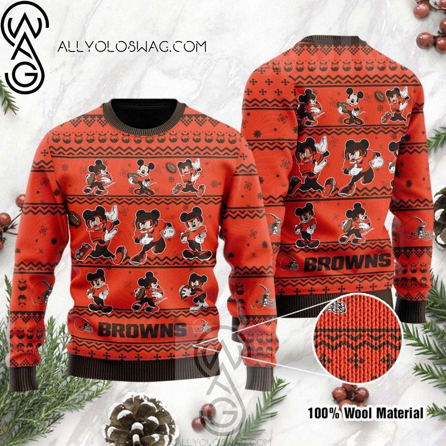 Cleveland Browns Mickey Mouse Holiday Party Knitting Pattern Ugly Christmas Sweater