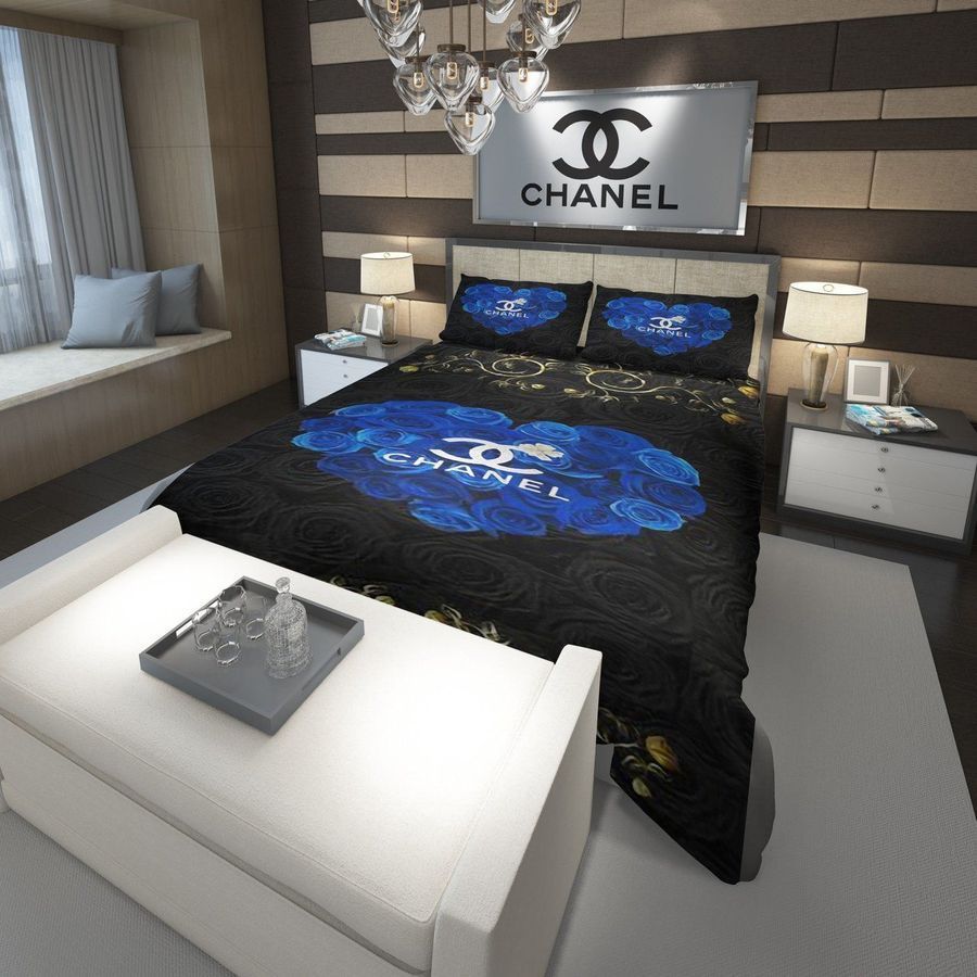 Coco Chanel Blue Roses Heart Bedding Set