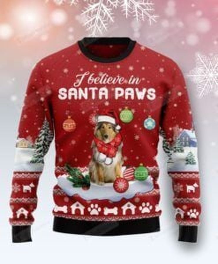 Collie I Believe In Santa Paws Ugly Christmas Sweater, All Over Print Sweatshirt