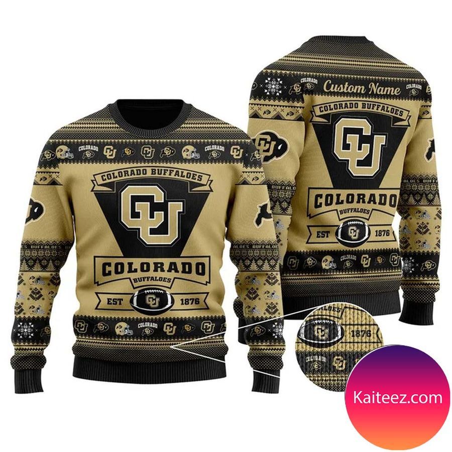 Colorado Buffaloes Football Team Logo Custom Name Personalized Christmas Ugly Sweater