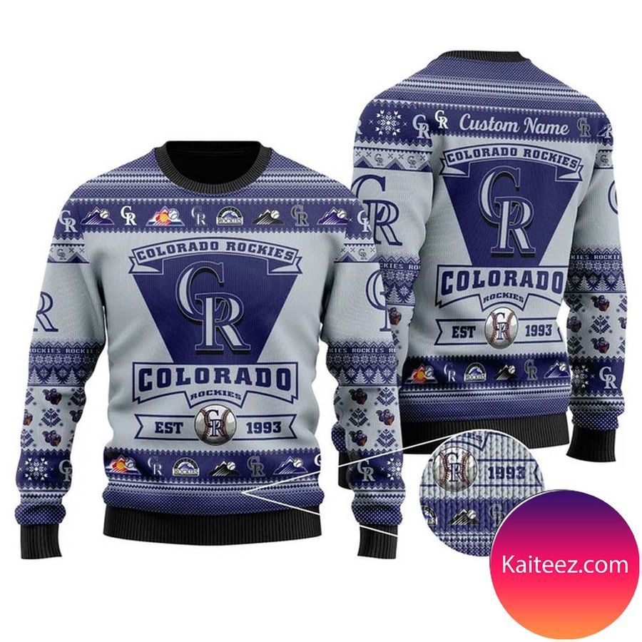 Colorado Rockies Football Team Logo Custom Name Personalized  Christmas Ugly Sweater